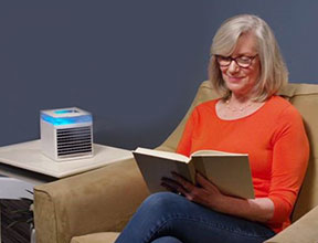 Keep it on a side table to keep you cool while you sit